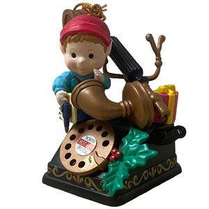 Trevco Vintage Christmas Ornament North Hotline Pole Fame Elf on Phone